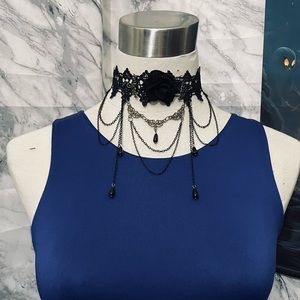 Elegant Black Lace Choker Necklace with Pendant